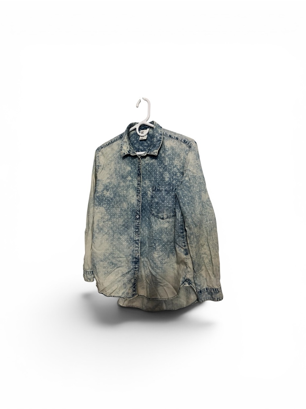 H&M Polka Dot Washed Denim Shirt - Light Blue & White